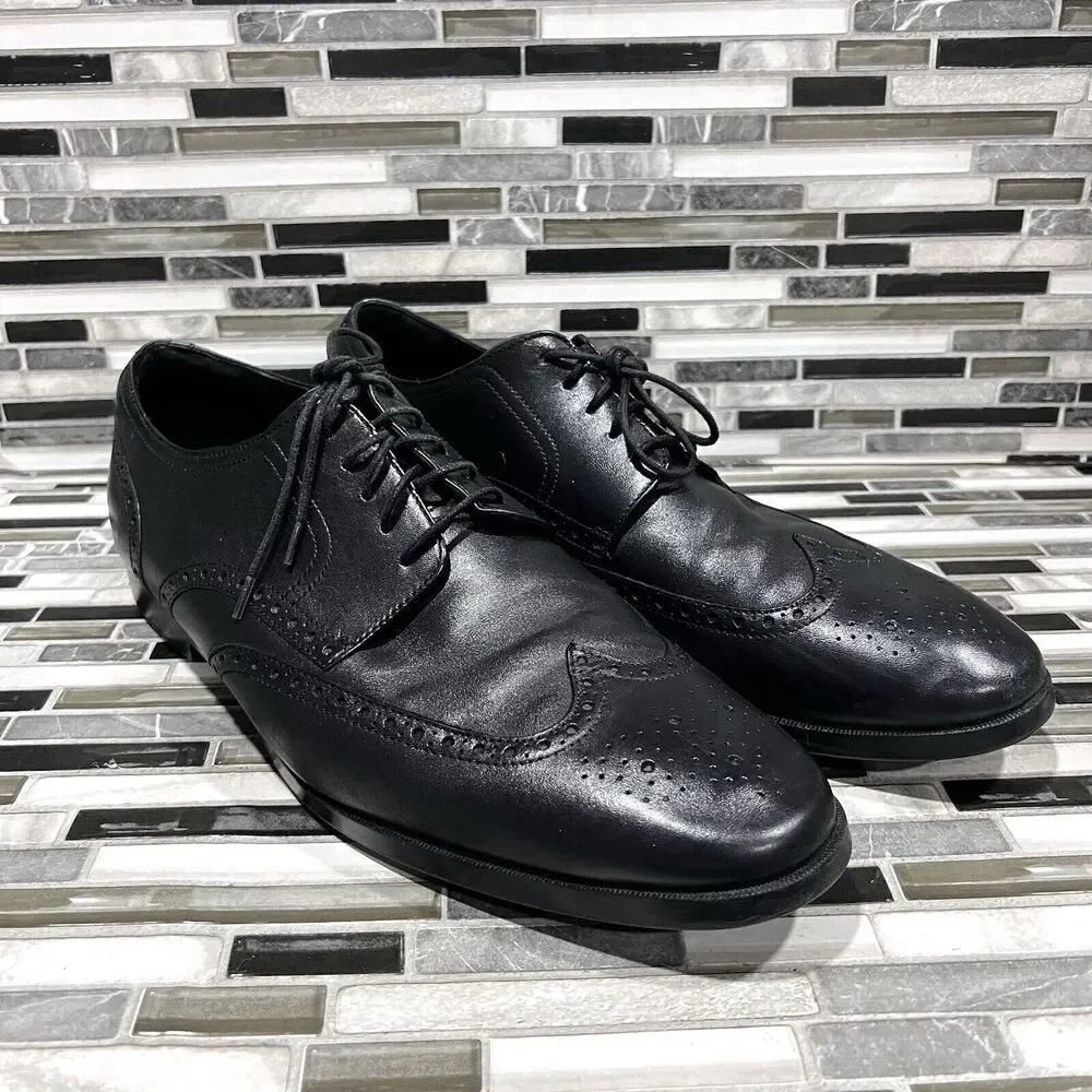 Cole Haan Grand OS C23793 Jefferson Leather Black Wingtip Shoes Mens Size 13 M